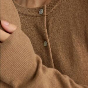 Quince Camel Crewneck Button Cardigan